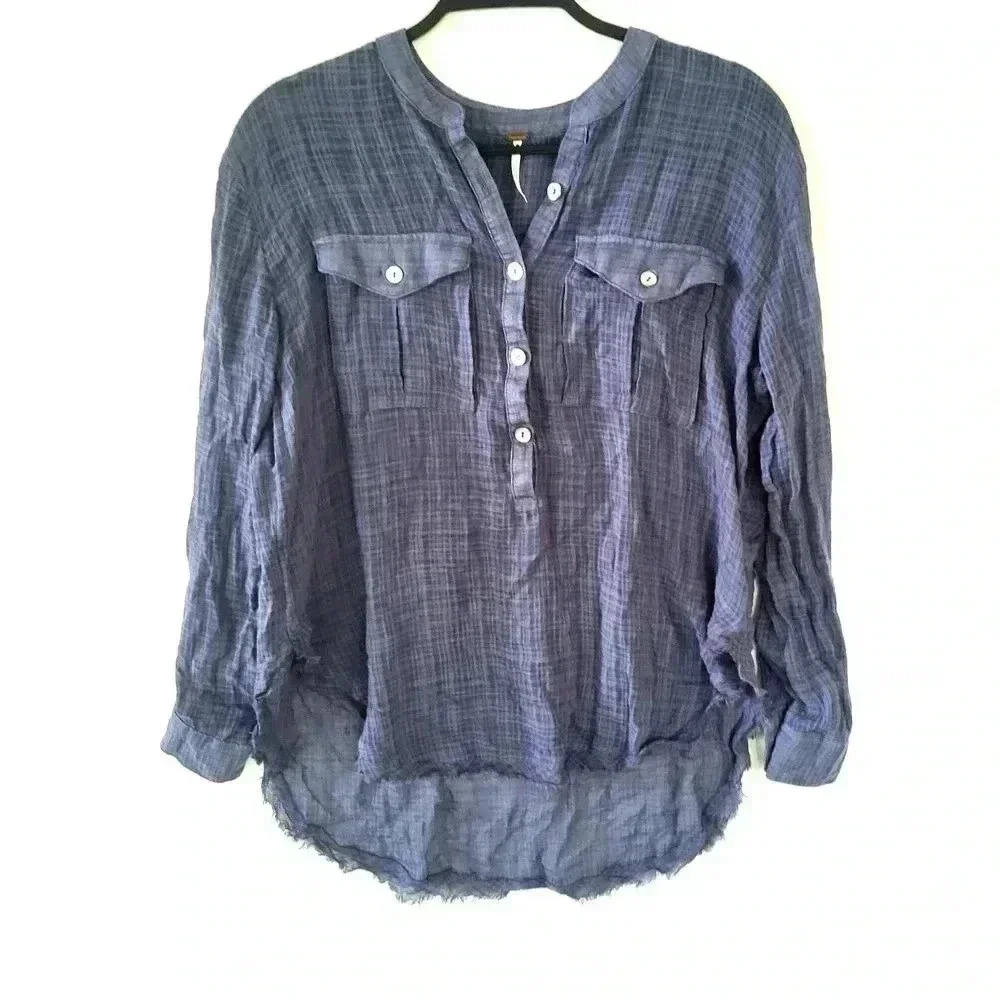 Free People Blue Plaid Tunic Top‎